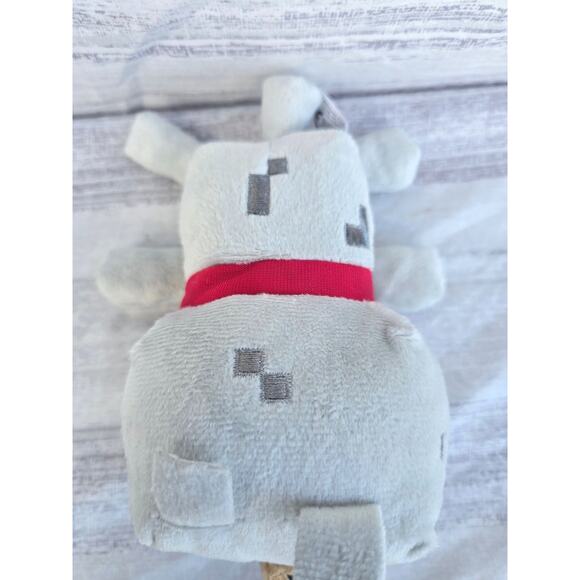 Minecraft Wolf Plush Toy Gray Red Collar Official Licensed Tamed Wolf - Picture 3 of 6